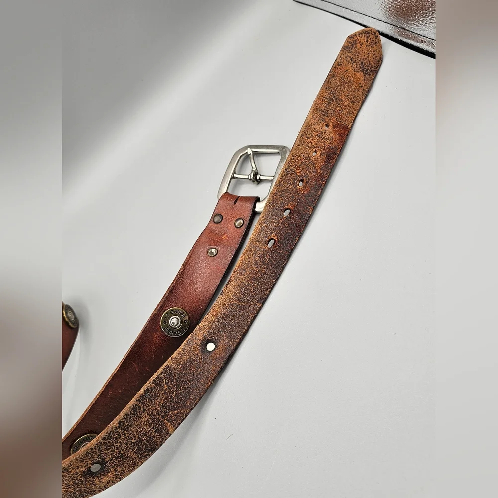 Nocona Genuine Leather 12 Gauge Belt Mens Belt Brown Sz 38 Worn Wear‎ Thrashed